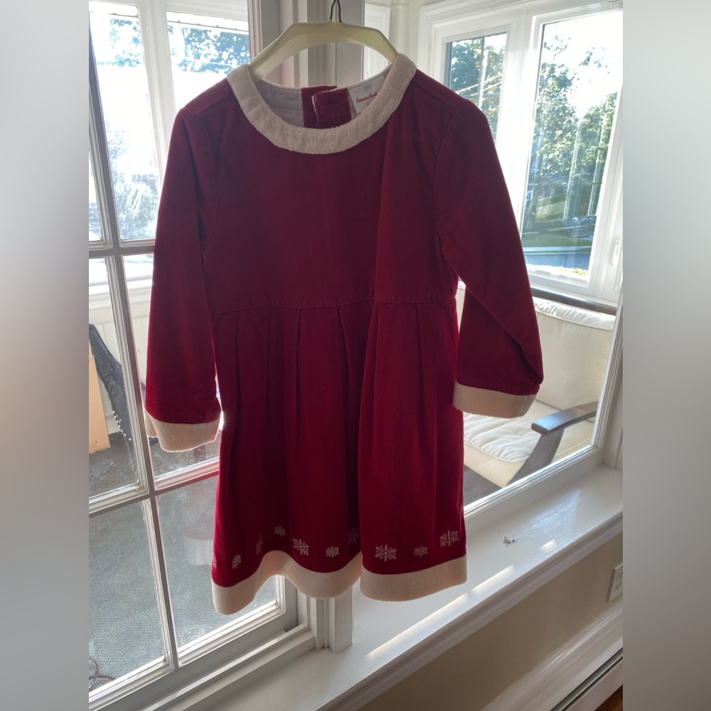 Hanna Andersson red corduroy holiday dress w soft white trim